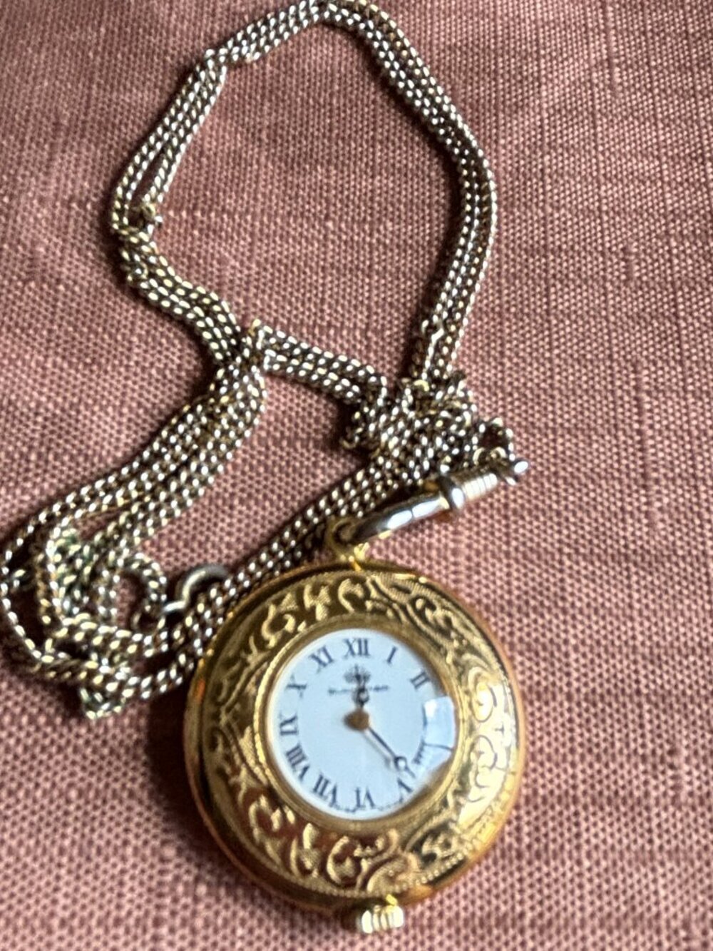 Vintage BUCHERER Swiss Open Face Pocket Watch Pendant Necklace Gold Tone
